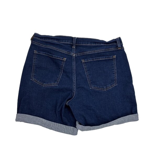 Old Navy Womens Size 8 Mid Rise Denim Shorts Dark Wash Blue Cuffed Jean - Picture 4 of 5